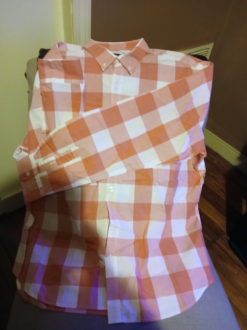 Old Navy Orange & White Large Check Button-Down Shirt